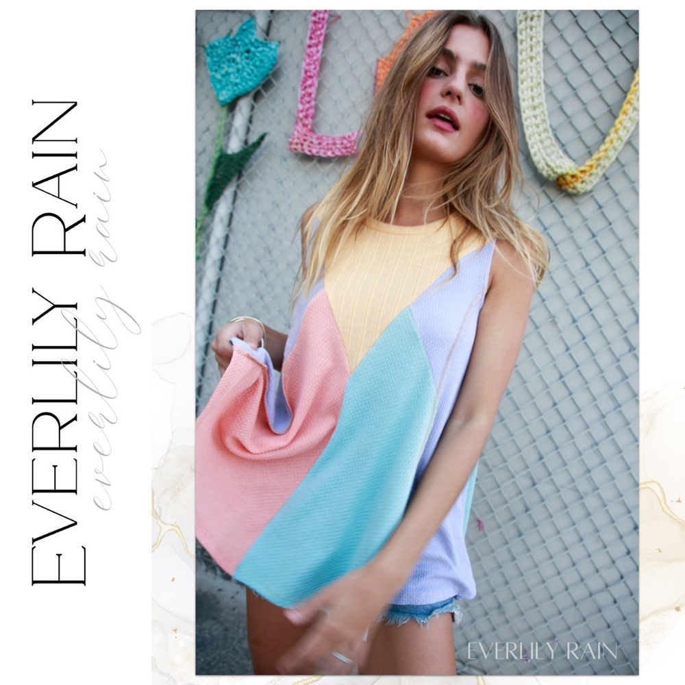 Waffle Knit Color Block Tank - Picture 4 of 14